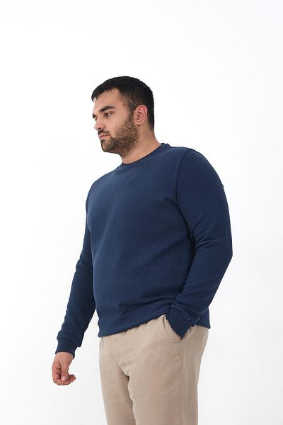 Maccali Men's Winter Crew Neck Oversized Basic Blue Sweatshirt