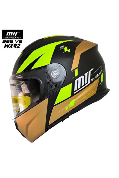 MTS 966 WX92 ÇENE AÇILIR MAT SİYAH-NEON-GOLD KASK