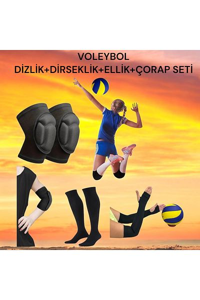 Gök Sports Adult Volleyball Knee Pad Volleyball Elbow Brace Gloves Stocking Covering Sponge Support Set of 4