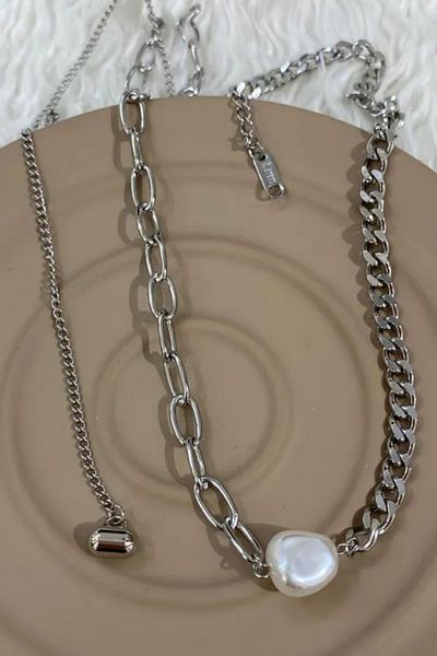 Store Trend Pearl Necklace - Silver Steel Model