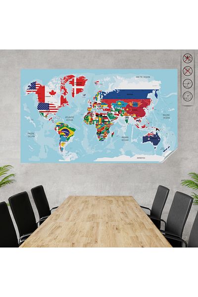 ZERO LAND World Map with Flags 70 cm X 117 cm Hnzrn