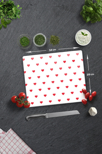 Decorita Glass Cutting Board - Glass Cutting Board |   Heart Patterned |   29cm X 34cm