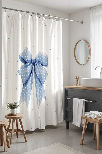 EVPANYA Μπλε Φουαγκιέ Κουρτίνα Μπάνιου 175x200cm Κουρτίνα Μπάνιου