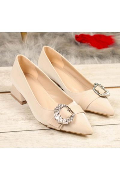 Park Moda Pm539 K12 Silk Fabric Short Thick Heel Buckle Detailed Stylish Shoes