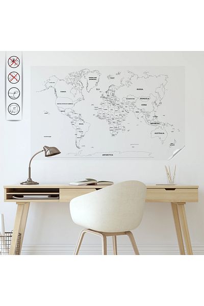 ZERO LAND Static Paper Colorless World Map 95 cm X 150 cm Turkish Hnzrn