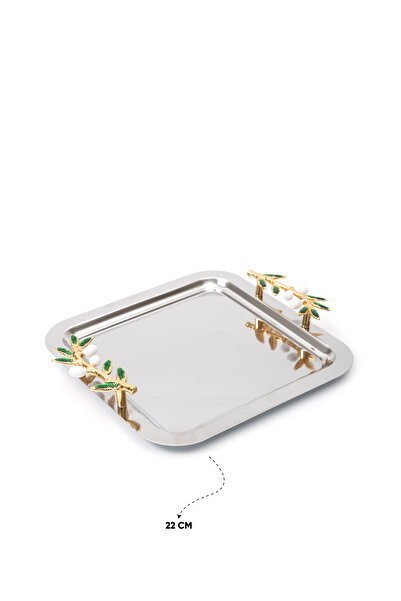 Skygo 6 Pieces Silver Plated Olive Branch Model Chrome Metal Coffee and Tea Presentation Tray