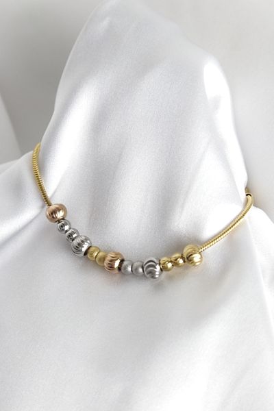 Store سوار من الفولاذ الذهبي مزين بالخرز