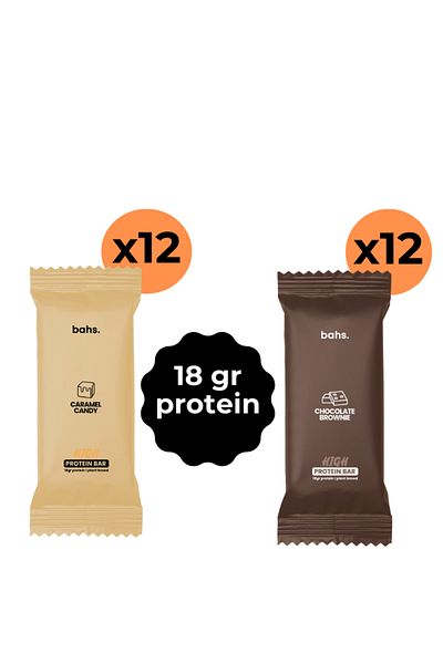 bahs. High Protein Caramel Candy and Chocolate Brownie Bar - 24 Pcs X 60Gr