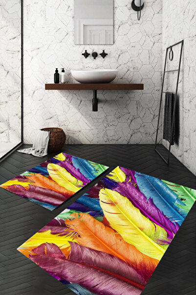 Carmine Carpet Set de 2 covorașe de baie lavabile, antiderapante, imprimate d...