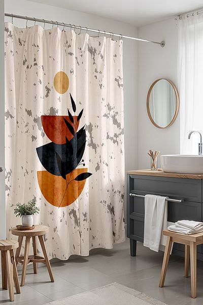 EVPANYA Perdeau de baie, perdea de duș cu model boem geometric cu jumătate de lună, perdea pentru cadă 175x200cm