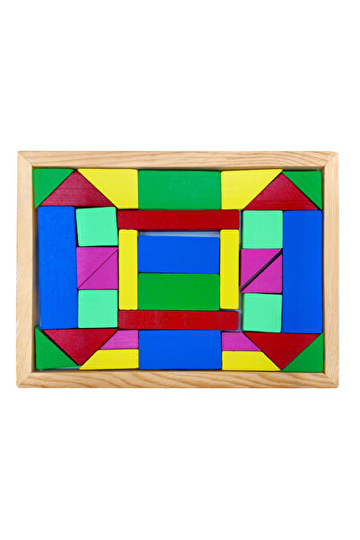 HAMAHA Eğitici Ahşap Oyuncak | Renkli Geometrik Şekiller Blok Seti