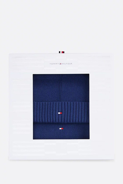 Tommy Hilfiger Unisex Çocuk Bere ve Atkı Seti - Mavi
