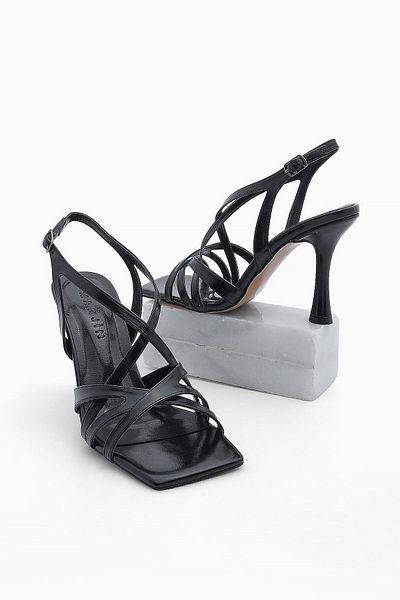 Marjin Women's Heeled Shoes Blunt Toe Cross Strap Heeled Sandals Resi Black