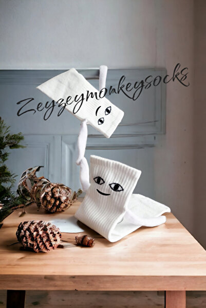 ZEYZEY MONKEY 1 Pair of Magnetic Holding Hands White Unisex Fun Lover Brothers Socks