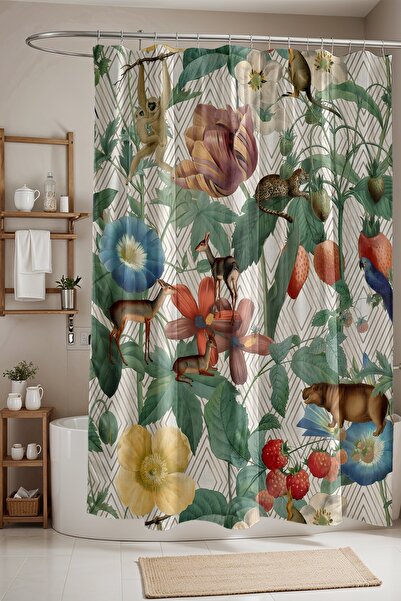 EVPANYA Banyo Perdesi, Ormandaki Safariler Desenli Duş Perdesi, Küvet Perdesi...