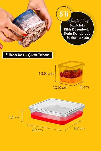 Anadolu Saray 5 Pcs Silicone Based Press Release Refrigerator Freeze Deep Freezer Organizer Storage Container Set