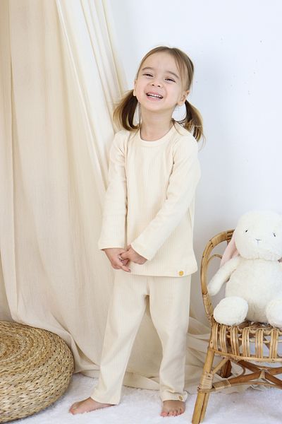 ZUZUNGA Basic Corded Interlock Fabric 100% Cotton 1-5 Years Ecru Baby Pajama Set