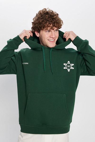 Tudors Unisex Φούτερ με φαρδιά κοπή από βαμβακερή μαλακή υφή με στάμπα πράσινη κουκούλα