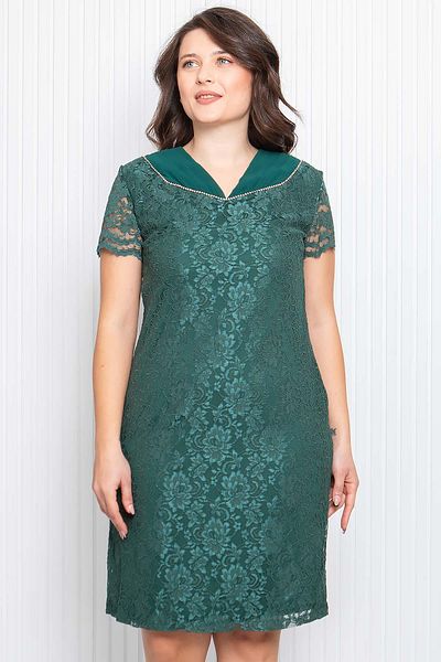 SUBU TASARIM Stone Embroidered Lace Fabric Evening Dress Emerald Tbsmda3091