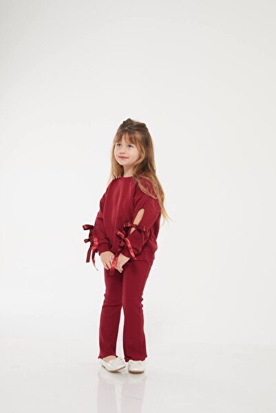 Haye Collection Fiyonk Detaylı Sweat Rahat Pantolonla  Kız Çoçuk Kıyafet Seti