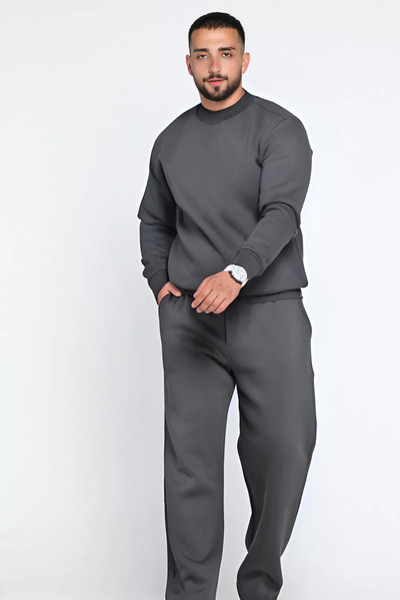 BayBayan Ανδρικό σετ φόρμας Jogger με λαιμόκοψη χωρίς εκτύπωση