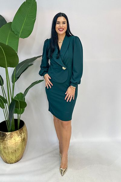 GÖKSEL Green Plus Size Dress - Button Detail