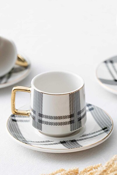 ACAR Mira Beyaz 6-Person Porcelain Coffee Cup Set - 90 ml 05212