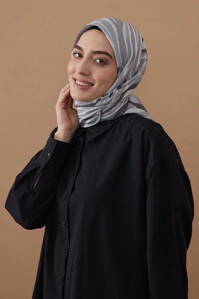 Modakaşmir 110X110 Zebra Patterned Cotton Scarf - Silver