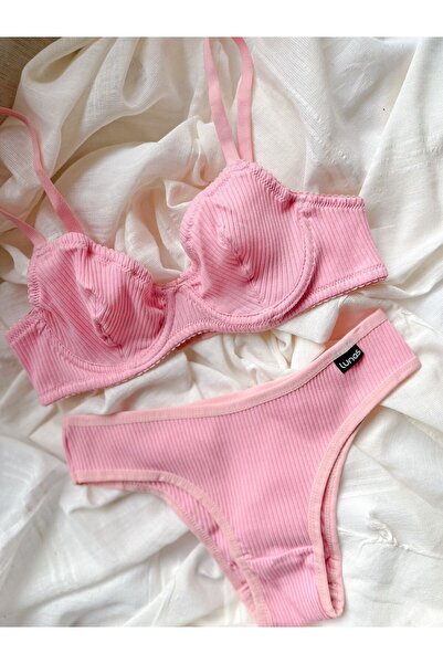 blackstrip Rosy Whisper Pamuklu Ribanna Kumaş Balenli Bralet ve Külot Seti