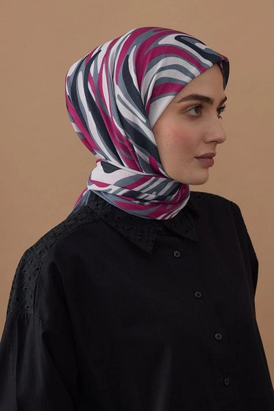 Modakaşmir Smoked Colorful 110X110 Zebra Patterned Cotton Scarf