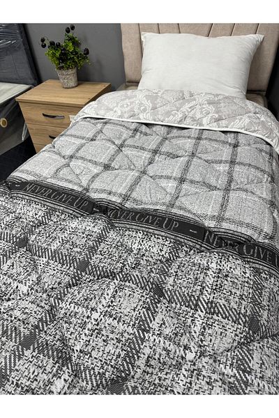 Clasy 100% Cotton Ranforce Single Quilt Gray Plaid Flower Pattern