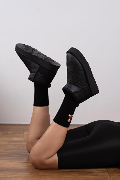 sovrana Μποτάκια Χοντρή Σόλα με Γούνα Εσωτερικά Μαύρα