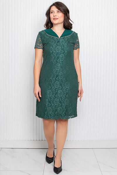 SUBU TASARIM Stone Embroidered Lace Fabric Evening Dress Emerald Tbsmda3091