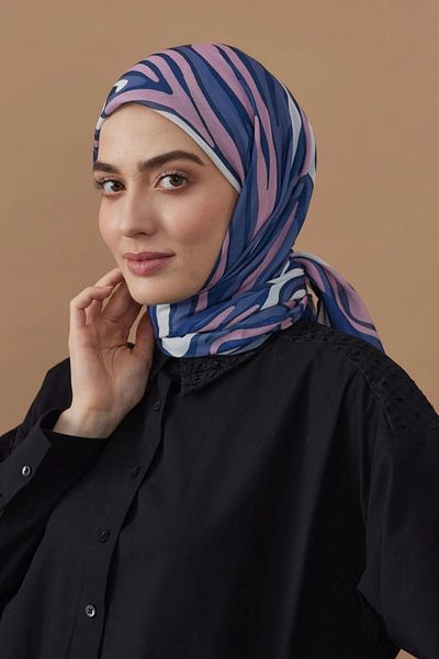 Modakaşmir Blue Zebra Patterned 110X110 Cotton Scarf