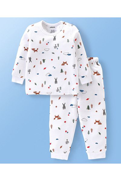Babyoye Babyoye Cotton Modal Full Sleeves Thermal Inner Wear Vest & Pajama Bunny Print - White
