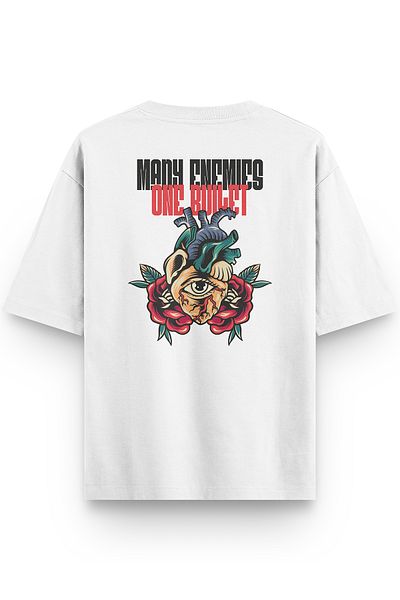 Overoz White Oversize T-Shirt Heart Back Printed Oversize Written Unisex T-Shirt 1310