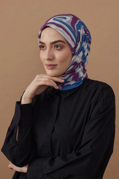 Modakaşmir 110X110 Zebra Print Cotton Scarf - Indigo
