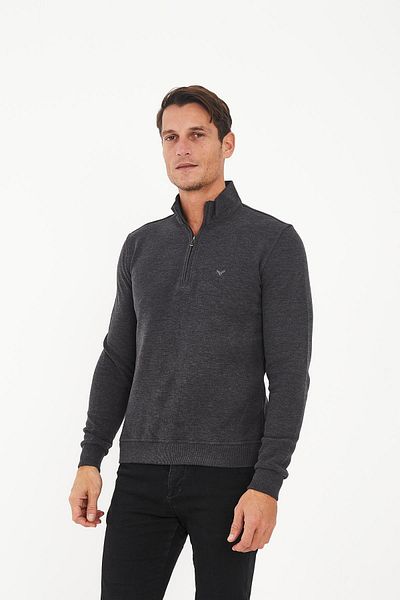 Maccali Ανδρικό μπλουζάκι με μισό φερμουάρ Fisherman Basic μακρύ ανθρακί