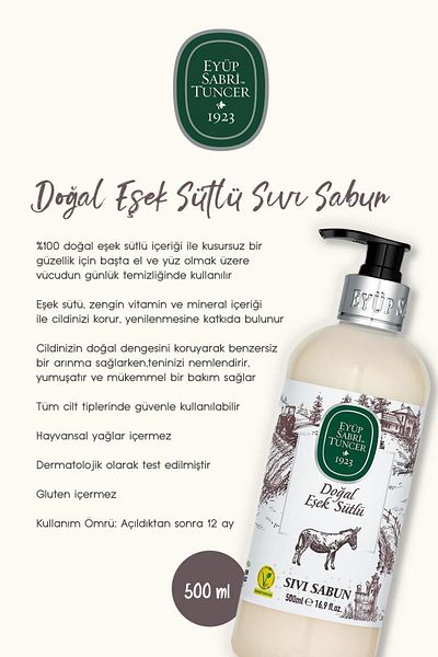 Eyüp Sabri Tuncer Soap Package 500 ml Olive Oil, Donkey Milk, White Soap, Lemon, Cherry Blossom and Rosie Gift