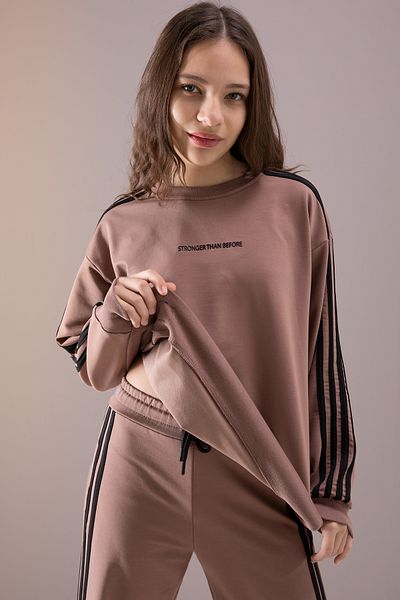 Cansın Mini Καφέ αθλητικές φόρμες με ρίγα στο πλάι και φαρδύ μπατζάκι για κορίτσια 19873