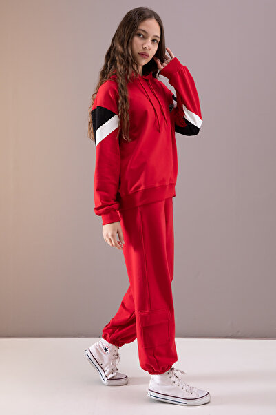 Cansın Mini Red Cargo Pocket Girl's Logo Double Suit 19869