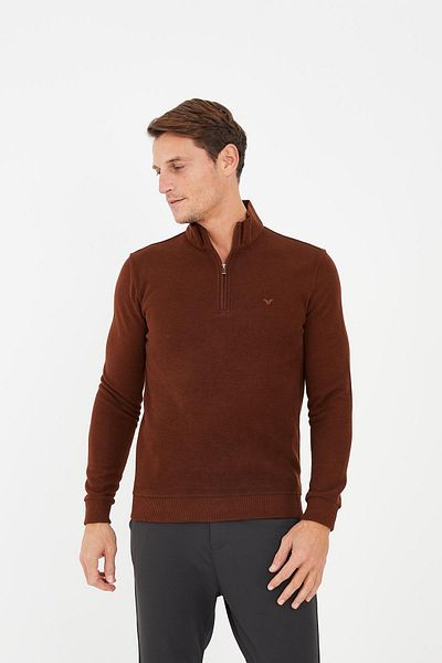 Maccali Ανδρικό φούτερ με μισό φερμουάρ Fisherman Basic Long Cinnamon