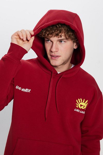 Tudors Φούτερ με κουκούλα Unisex Oversize, βαμβακερή μαλακή υφή, εμπριμέ Claret Red Hooded φούτερ