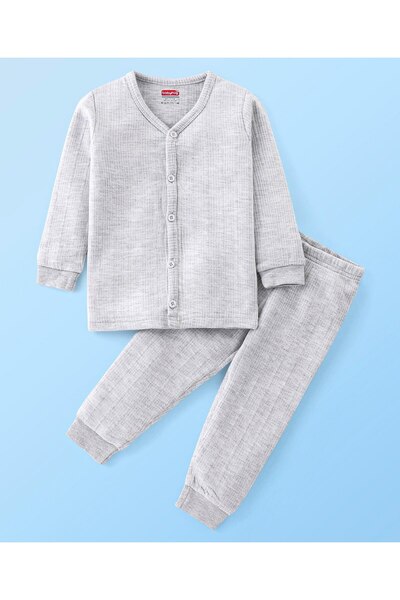 Babyhug Babyhug Full Sleeves Thermal Wear & Leggings Set - Light Grey