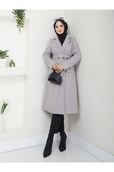 VOLT CLOTHİNG Damenmantel mit Jackenkragen und geknöpftem Gürtel