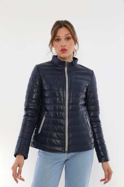 Basics&More سترة جلدية زرقاء داكنة للنساء