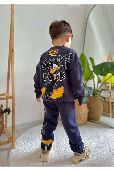 MİNİKO KİDS Children's Looney Tunes 3-Thread Charted Thick Winter Tracksuit Set