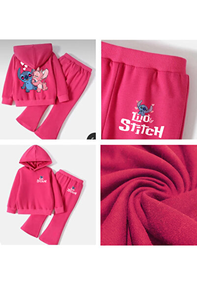 SELF CONTROL Σετ αθλητικής φόρμας για κορίτσια με τύπωμα Lilo, Stitch & Angel - τριπλή ύφανση, χειμερινό χοντρό μαλακό