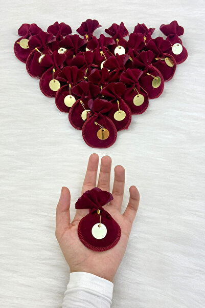 ZEYMERADE Hediyelik Bordo Kadife Kese, Düğün, Nişan, Nikah, Kına, Sünnet, Doğ...