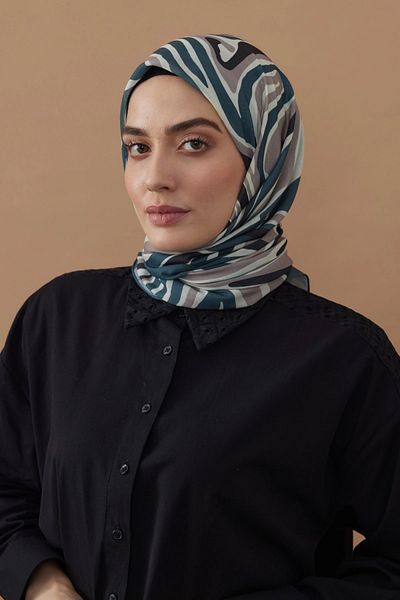 Modakaşmir 110X110 Zebra Patterned Cotton Scarf - Dark Green